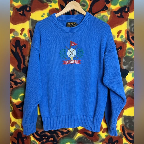 Vintage Eddie Bauer Golf “Fore” Men’s Sweater Size Large - Picture 1 of 9